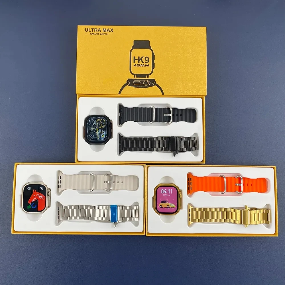 ساعة HK9 Ultra Max الذهبية الذكية الجديدة بلوتوث دعوة الرجال Smartwatch Ultra Series 9 Watch Ultra