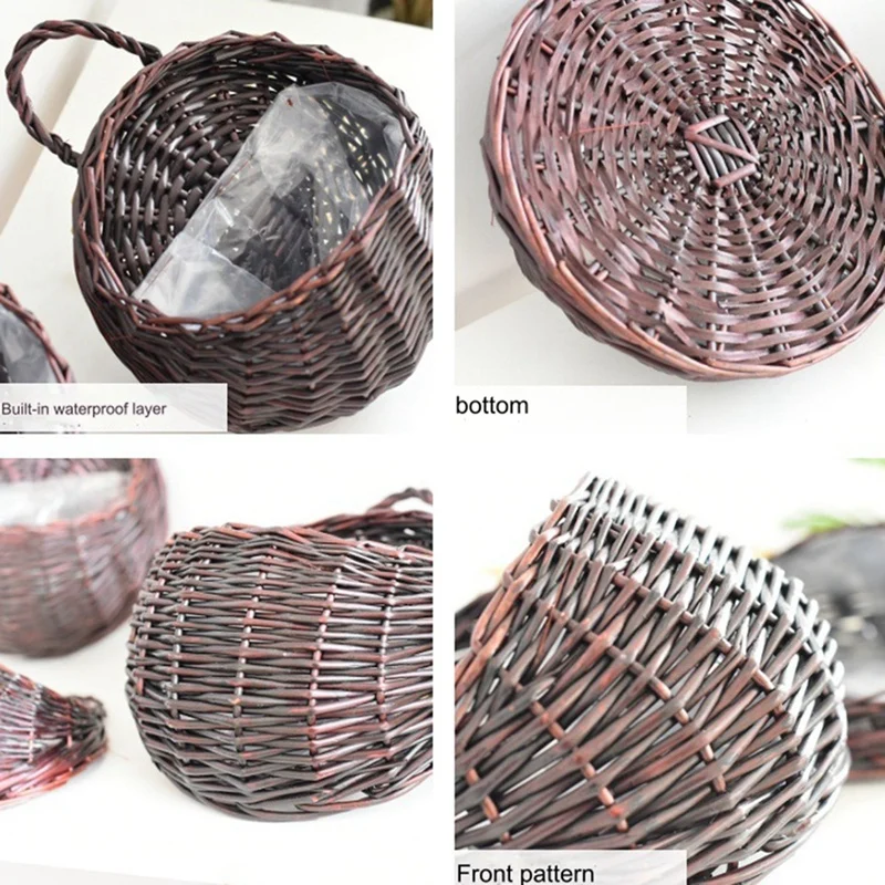 Hand Made Flower Planter Wall Hanging Wicker Rattam Basket Garden Vine Pot Plants Holder Garden Pots Wall Planter