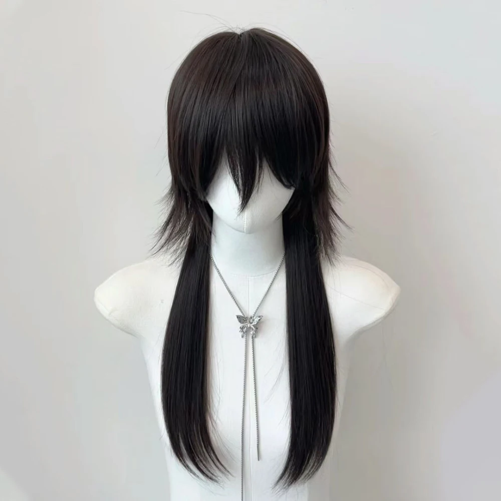 VICWIG Black Mullet Head Wigs with Bangs Long Synthetic Straight Men Women Anime Cosplay Hair Wig for Daily Party image 4