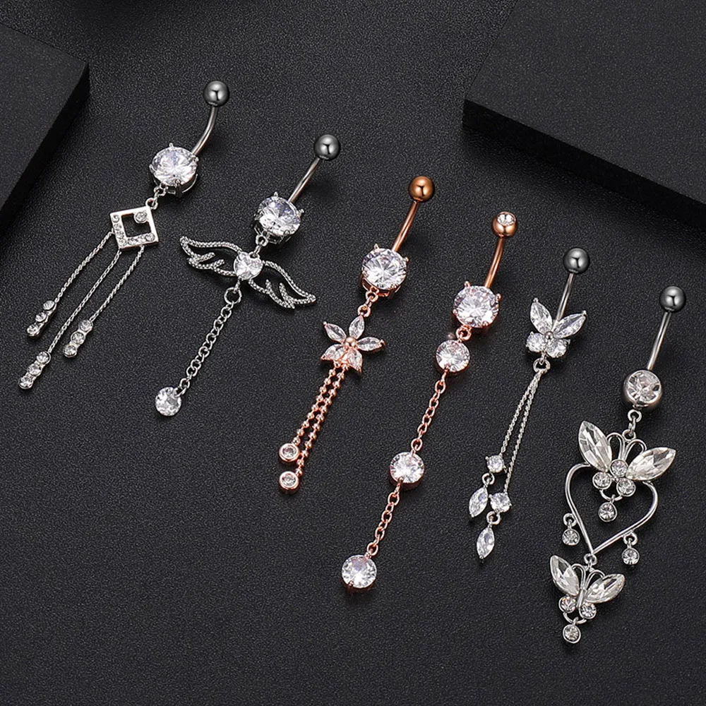 

Trendy Angel Belly Button Rings Stainless Steel Zircon Butterfly Navel Piercing Surgical for Women Body Belly Jewelry Pendant