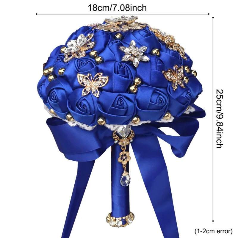 

European American Cross-border Supply Dark Green Bridal Wedding Rhinestone Bridesmaid Simulation Ribbon Rose Wedding Bouquet