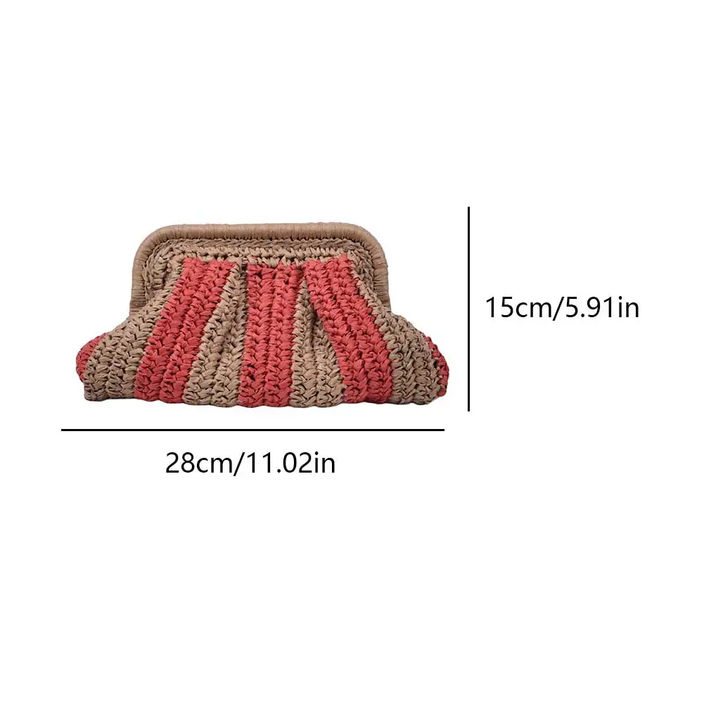 Straw Clutch Handbag Handmade Clutch Purse Summer Beach Bag Striped Woven Handbag Designer Weaving Pouch for Party Vacation