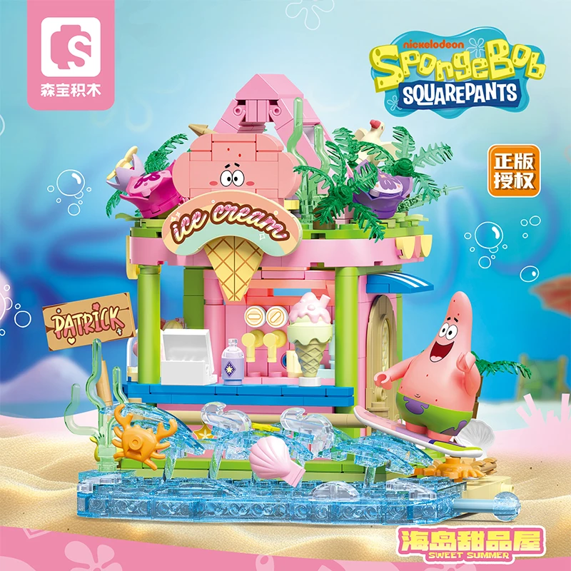 

SpongeBob Series Building Blocks Patrick Star Dessert House Surf Shop Scene Model Bricks Set Desktop Deco Toys Gifts For Kids