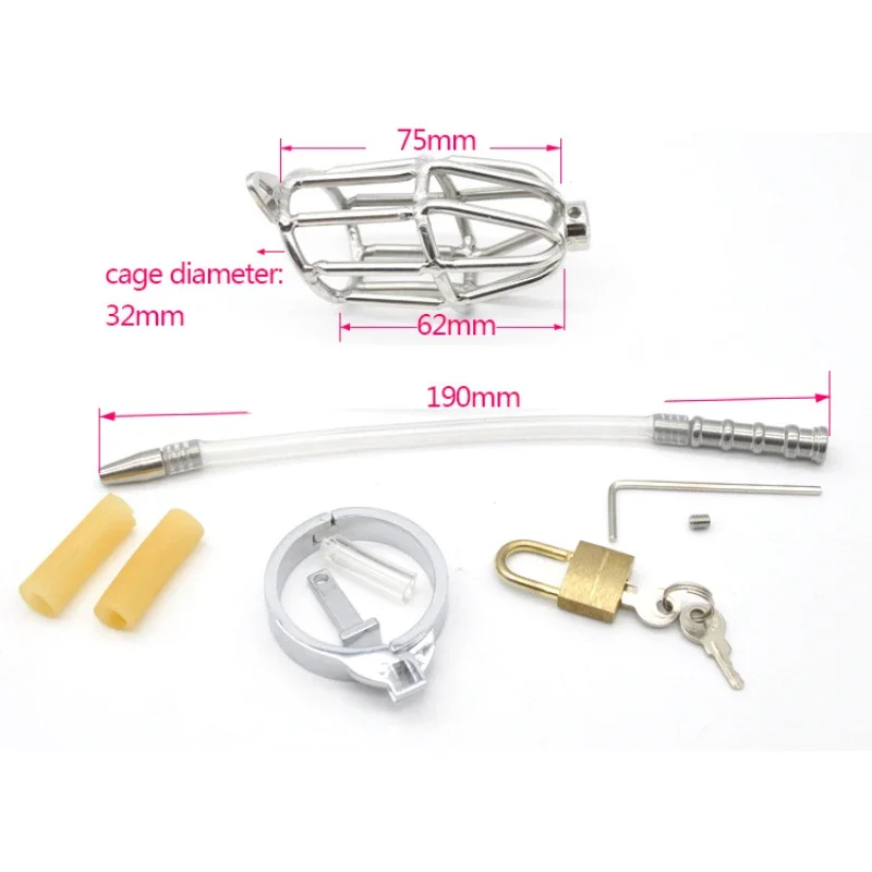 Male Stainless Steel Chastity Device Urethral Catheter Penis Ring Sleeve Penile Bondage Cock Cage Fetish BDSM Sissy Gay SexToys