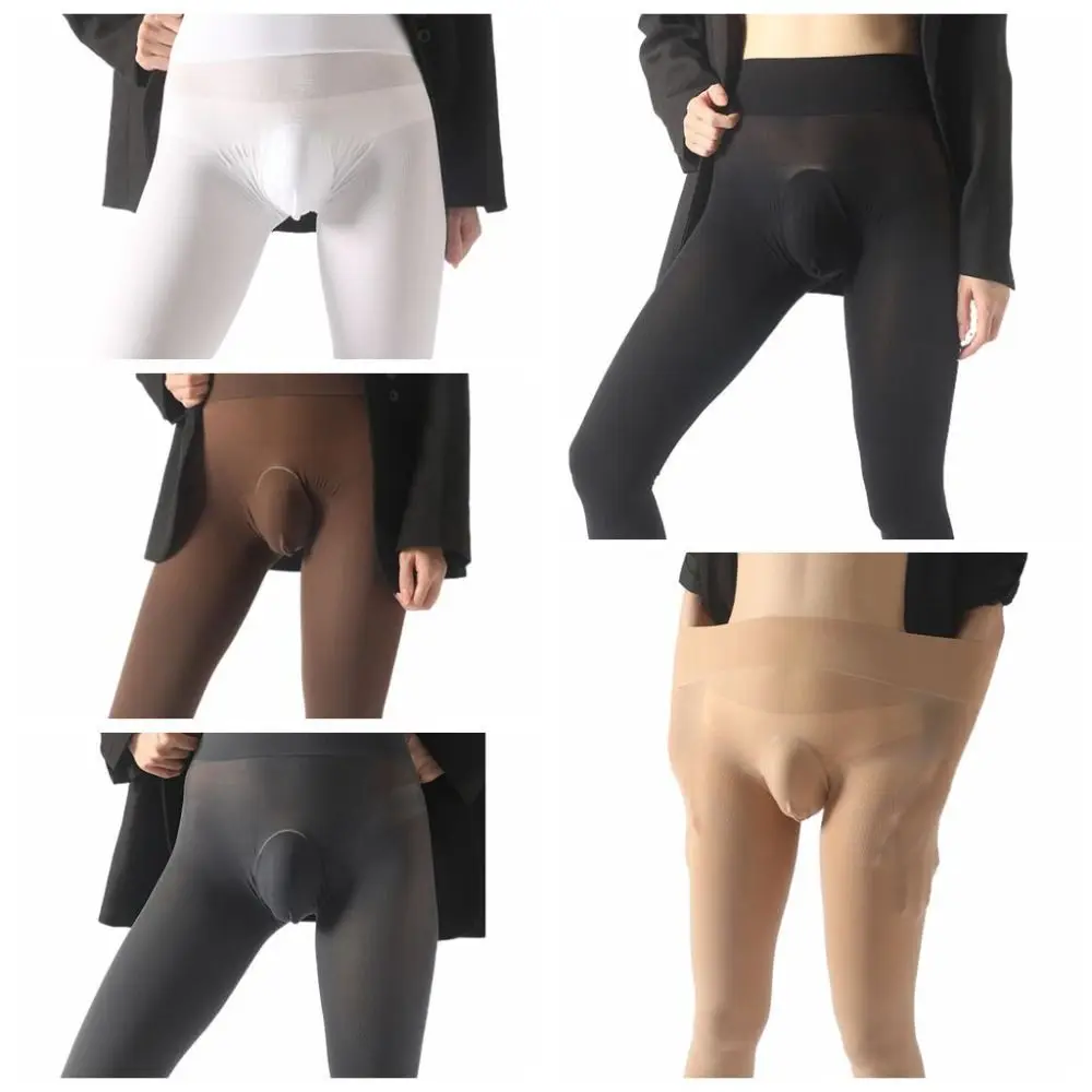 Pantyhose elastis untuk pria, celana Pantyhose kasual warna polos elastis tinggi hangat panjang legging selangkangan dalam tanpa kelim ketat musim dingin