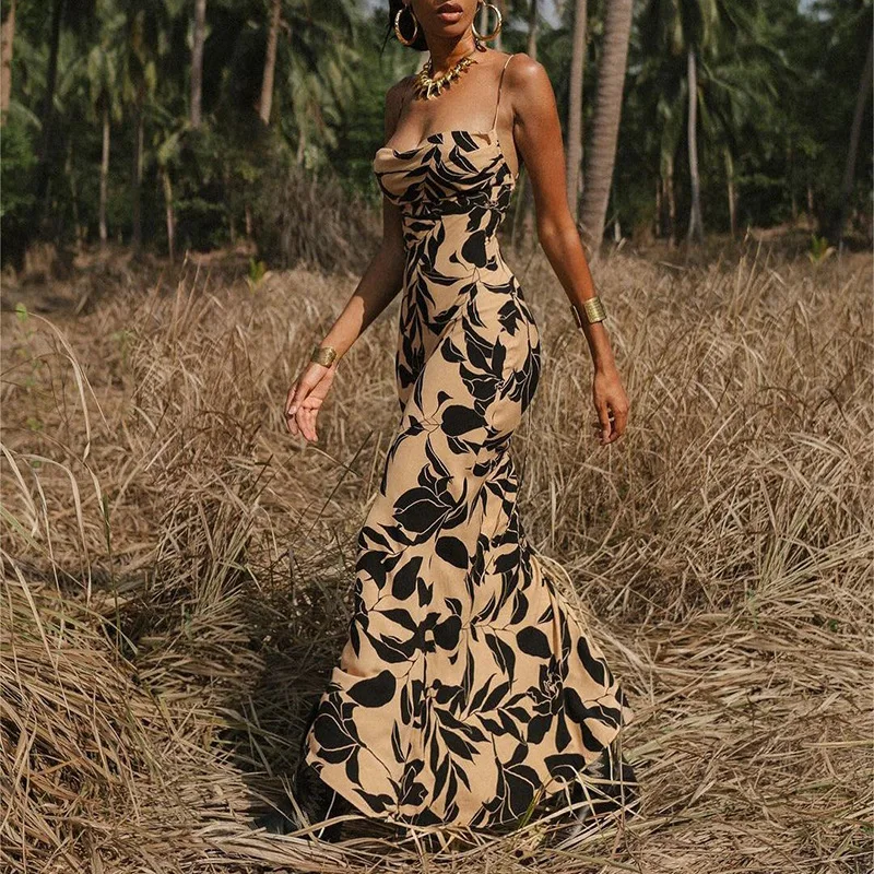 

Summer New Fashionable And Sexy Backless Printed Camisole Dress - Long Style