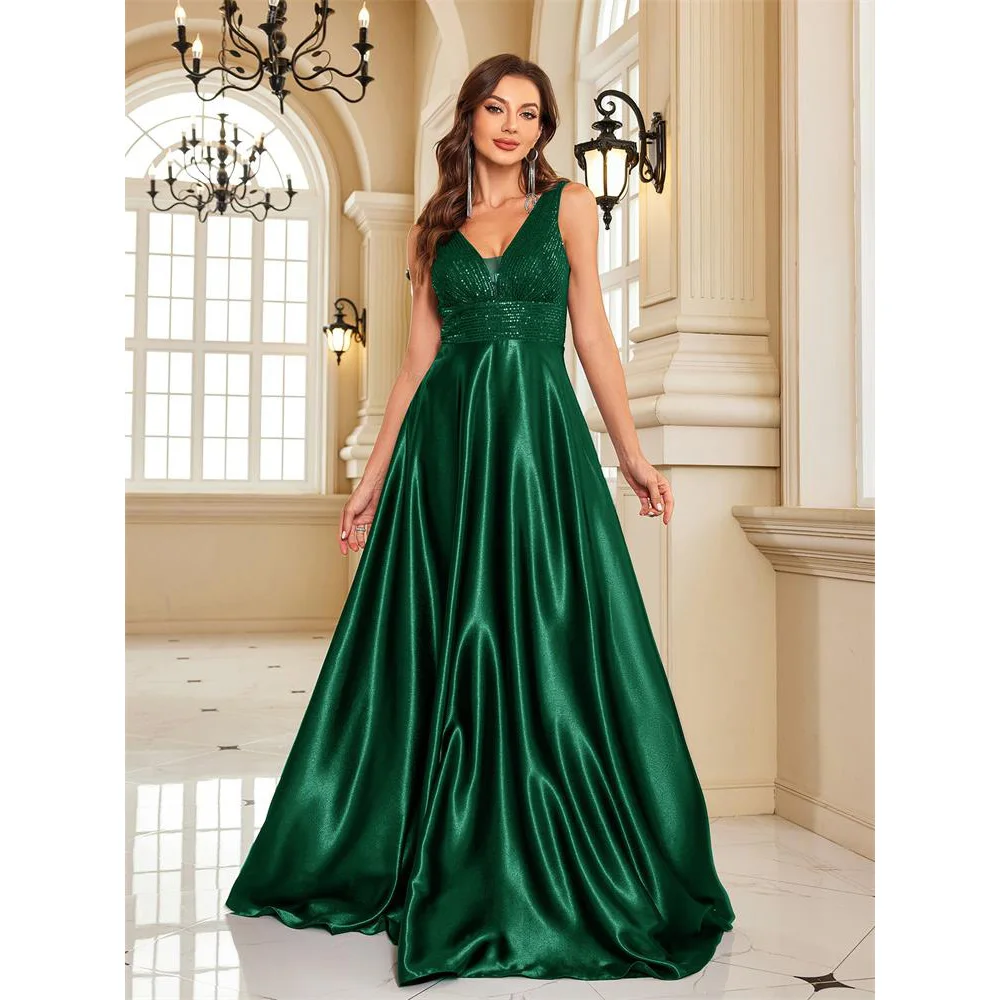 DEERVEADO Vestidos de noite femininos com decote em V, vestidos longos e elegantes para festa de baile, vestidos maxi para ocasião formal, vestidos de gala