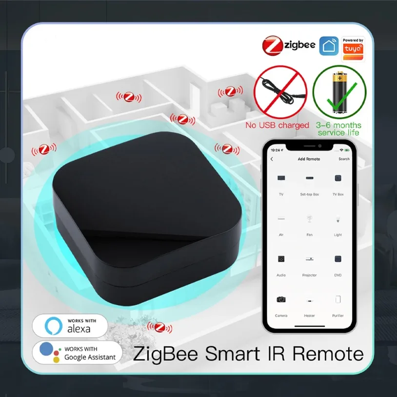 

Tuya ZigBee Smart IR Remote Control Универсальный инфракрасный пульт дистанционного управления для умного дома работает с Alexa Google Home