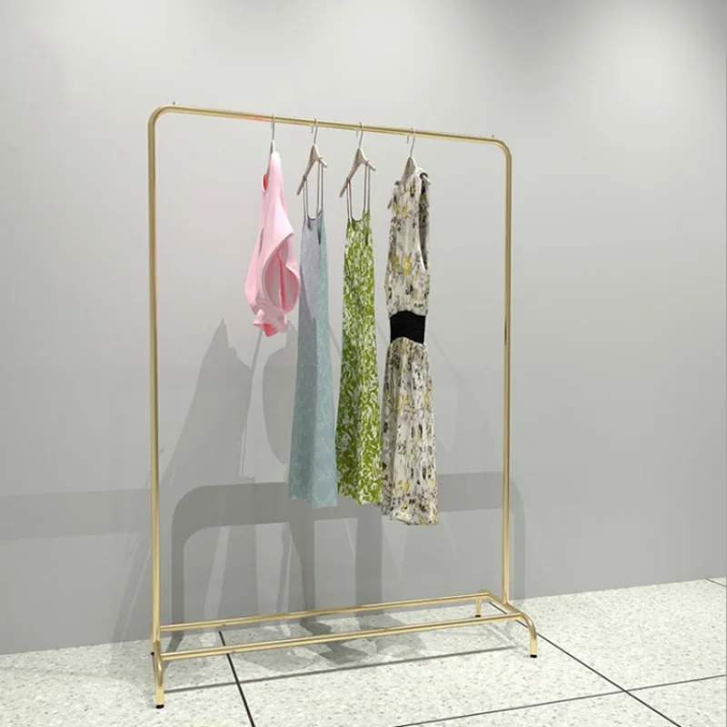 

Custom, metal gold clothes hanging rail retail clothing store stainless steel garment display stand rack