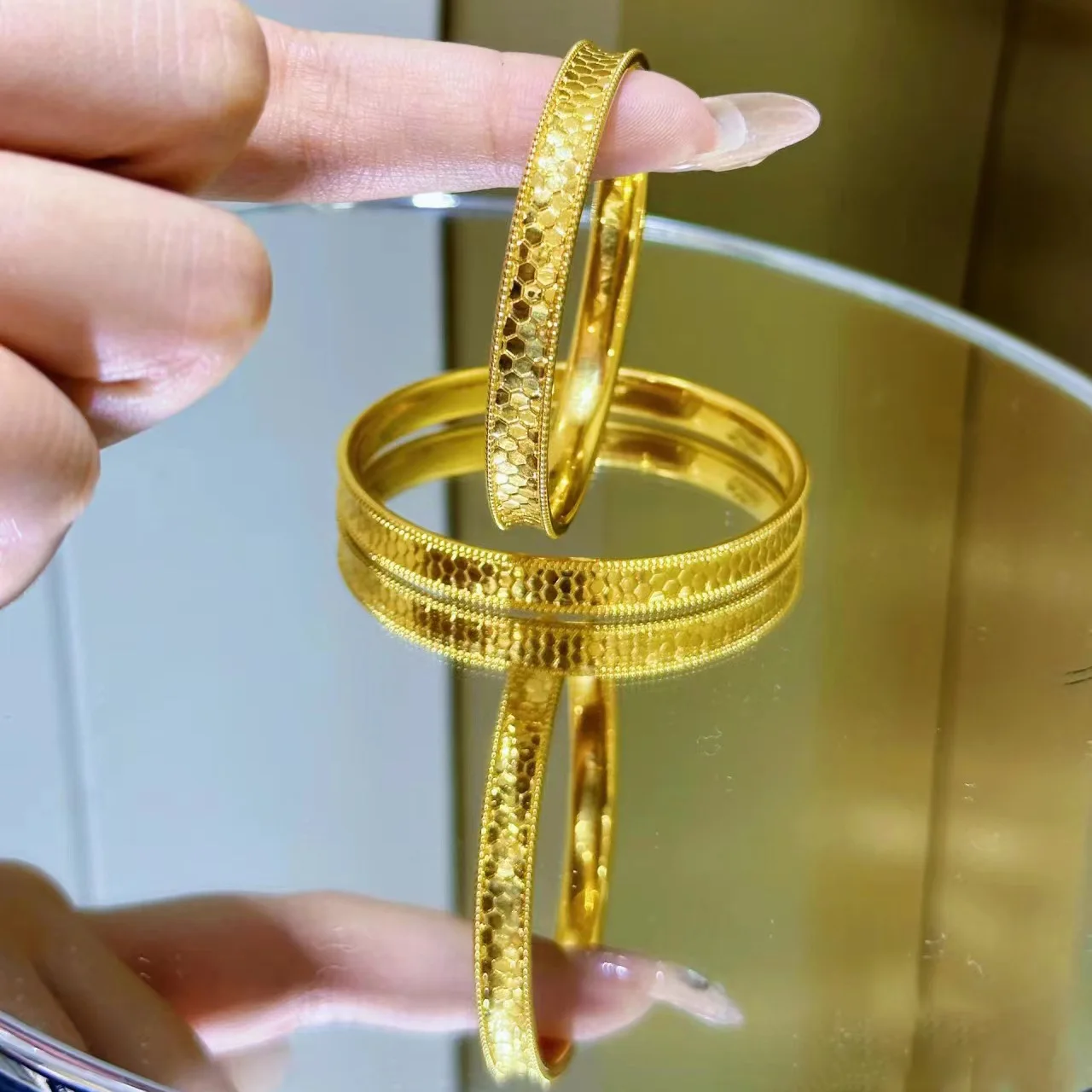 SMILE Real gold 18K bracelet Au750 solid non demoulding sequin sparkling bracelet boutique jewelry gift B0030