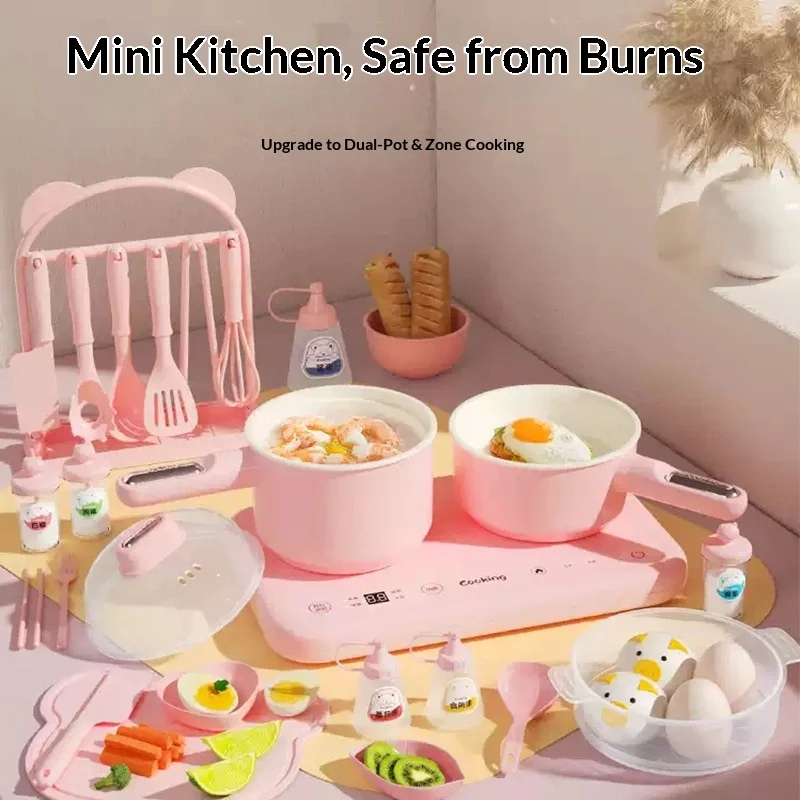 

Cooking Mini Real Cooking Kitchen Full Set Double Pot With Steamer Simulated Utensils Home Use Birthday Gift Holiday Gift