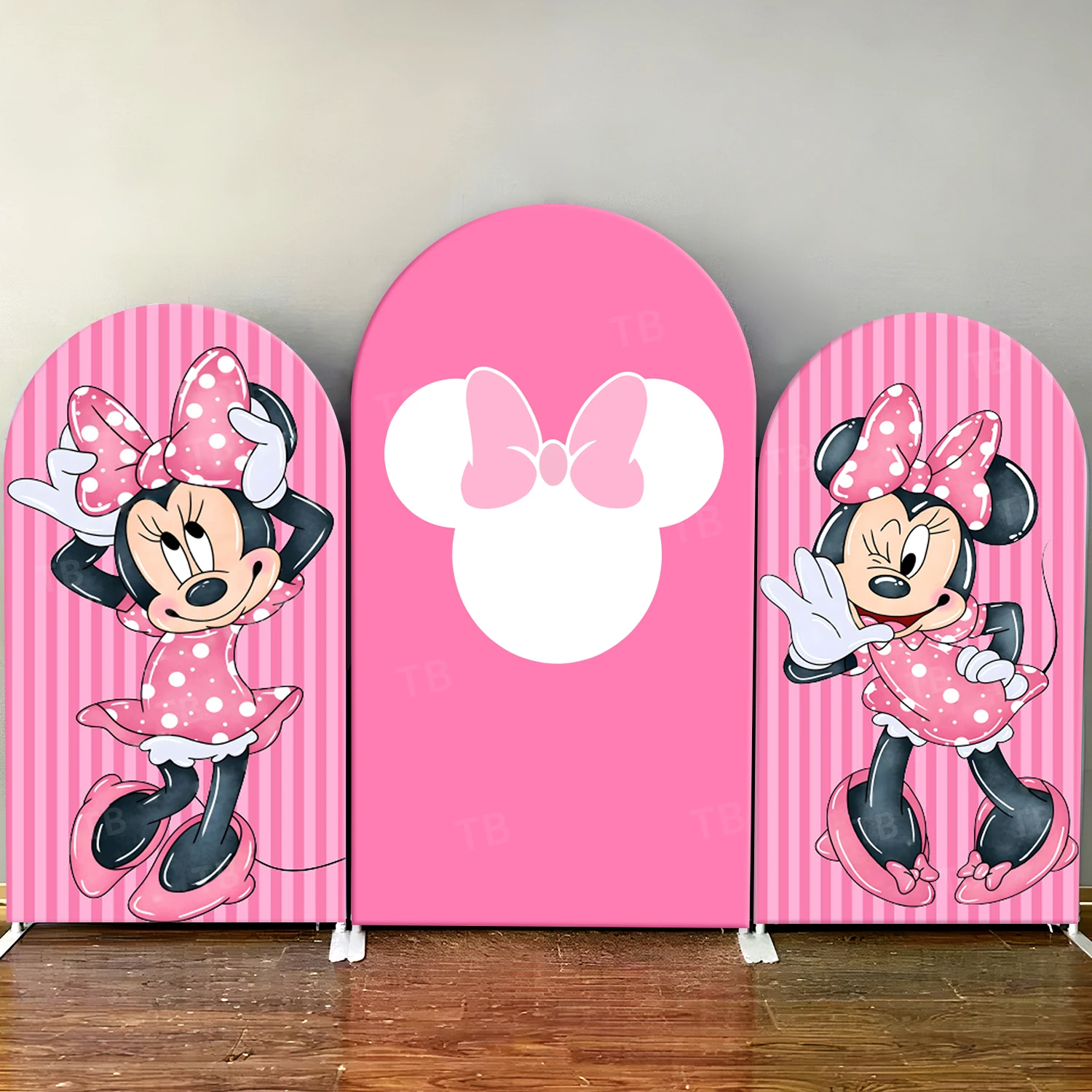 

Disney Arch Backdrop Cover Pink Minnie Mouse for Girl Birthday Party Decor Baby Shower Photograph Background Wall Elastic Fabric