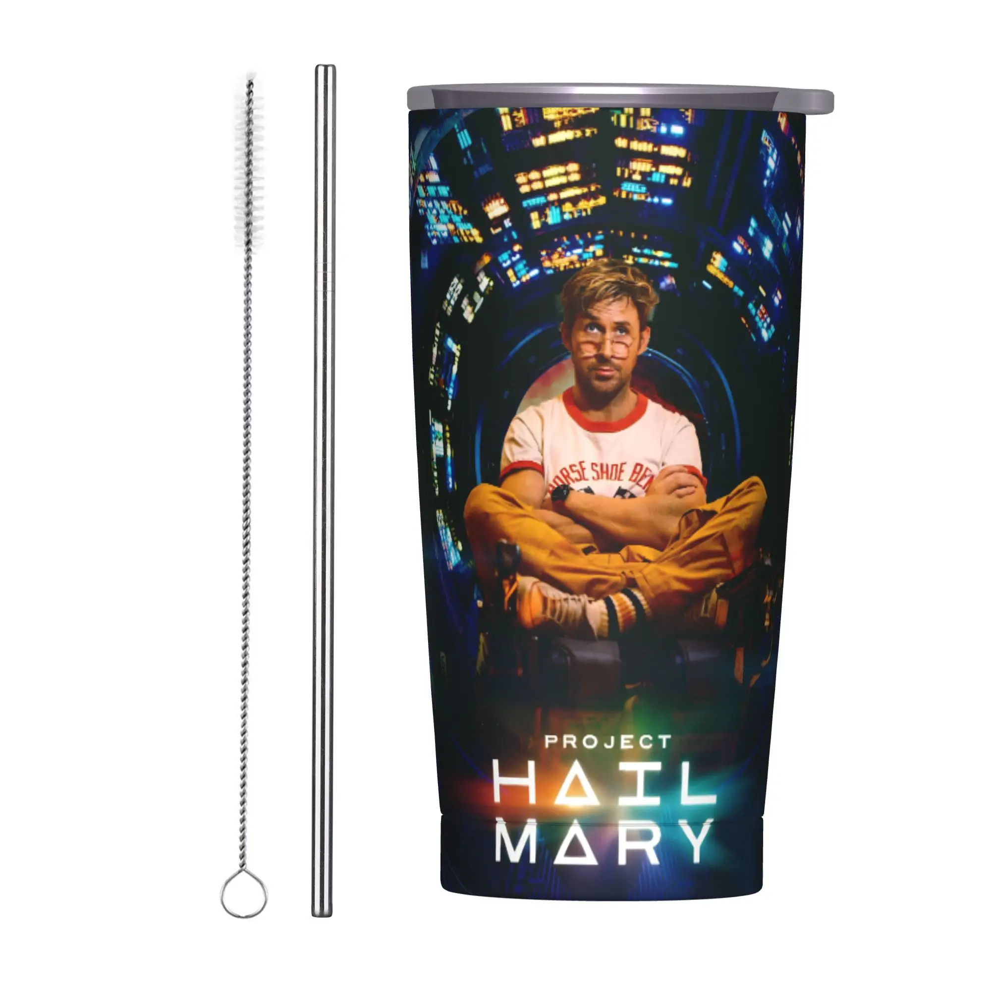 Project Hail Mary Gosling Alien Tumbler Vacuum Insulated  Thermal Cup with Lid Straw Double Wall Mug Water Bottle, 20oz
