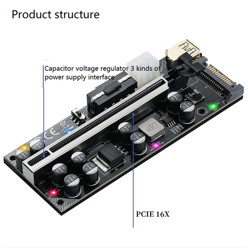 BTC 마이닝용 PCI-E 라이저 카드, 최신 VER009S PRO USB 3.0, PCI-E 라이저 익스프레스 16X 익스텐더 어댑터 카드, 6 개
