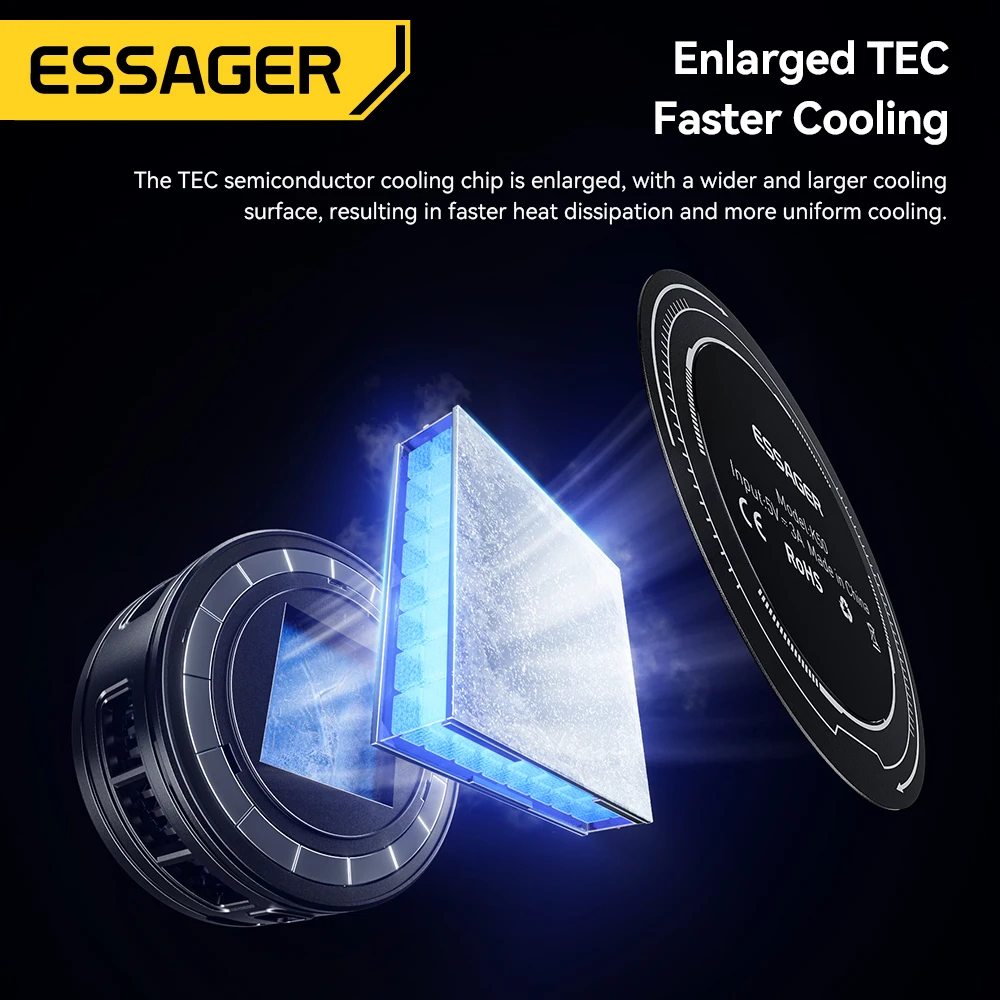Picture 4: Essager Magnetic Universal Phone Cooler for Gaming TEC Cooling Fan with Digital Display RGB Lights Al Intelligent Temp Control