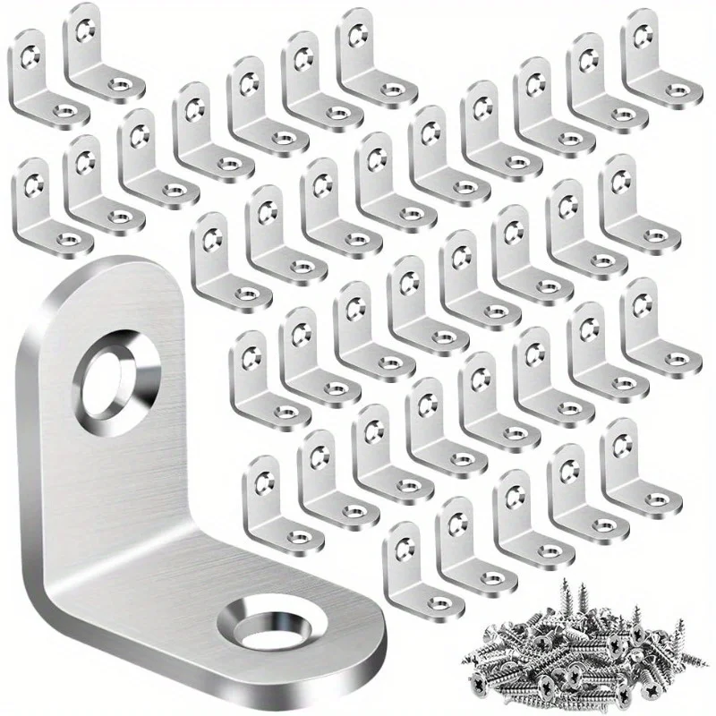 40 L-shaped bracket angle brackets, used for small right angle brackets of shelves and wooden furniture, with 84 screws