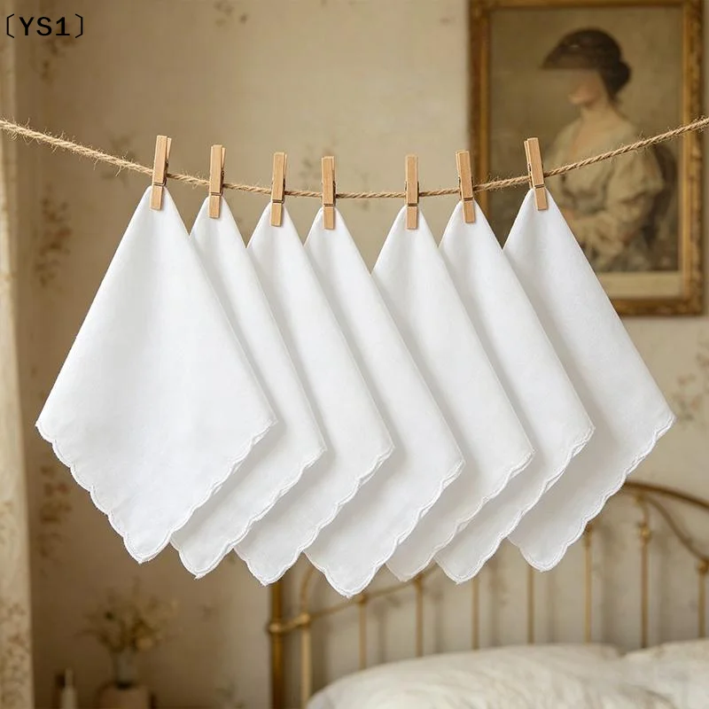 〔YS1〕30cm Old Fashioned Thick Cotton Handkerchief Women Pure White Handkerchief Outdoor Napkin Pad Embroidered Printed Handkerch