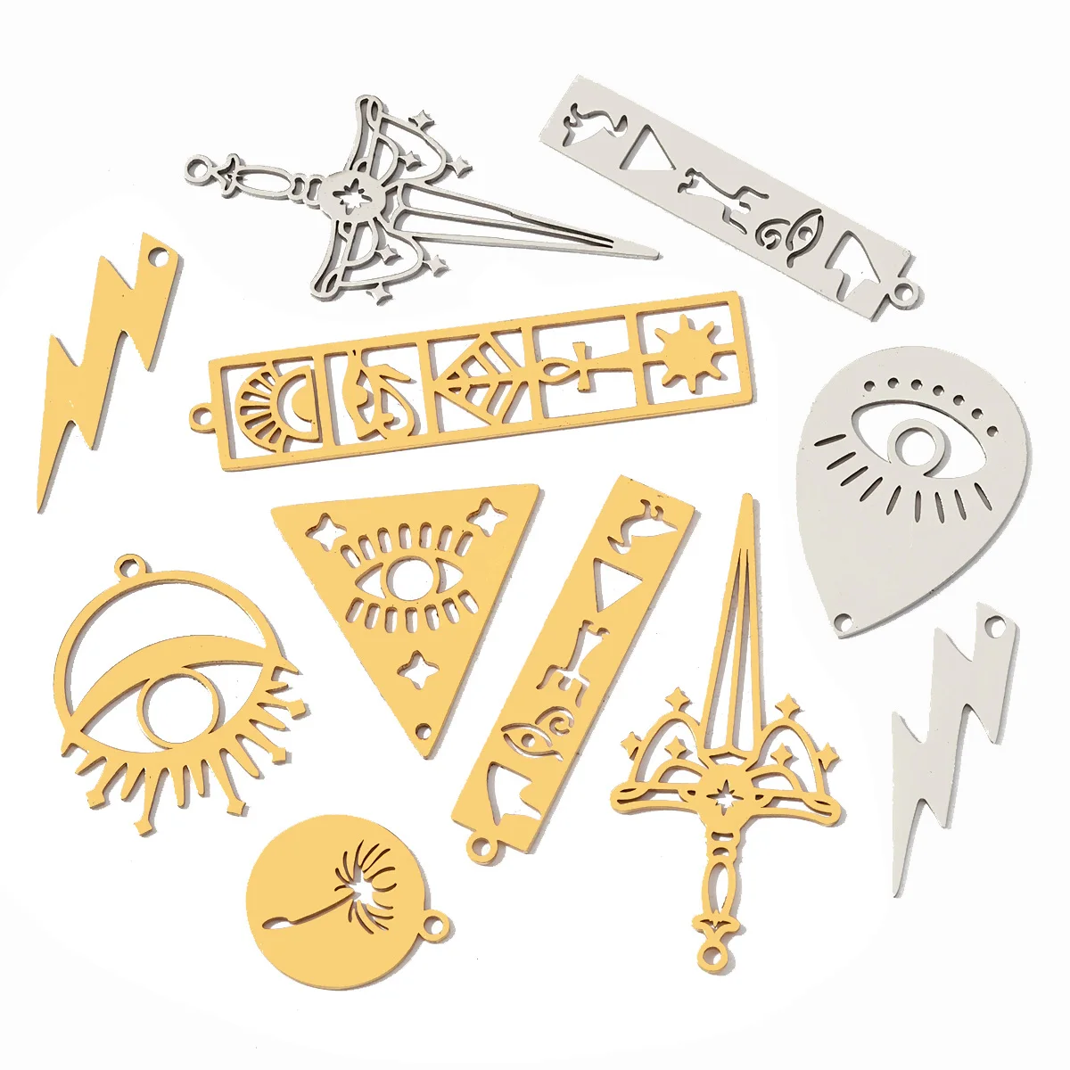 10pcs/Lot Stainless Steel Tarot Card Evil Eye Moon Phase DIY Charm Monstera Leaf Necklace Pendant Woman Sword Jewelry Wholesale