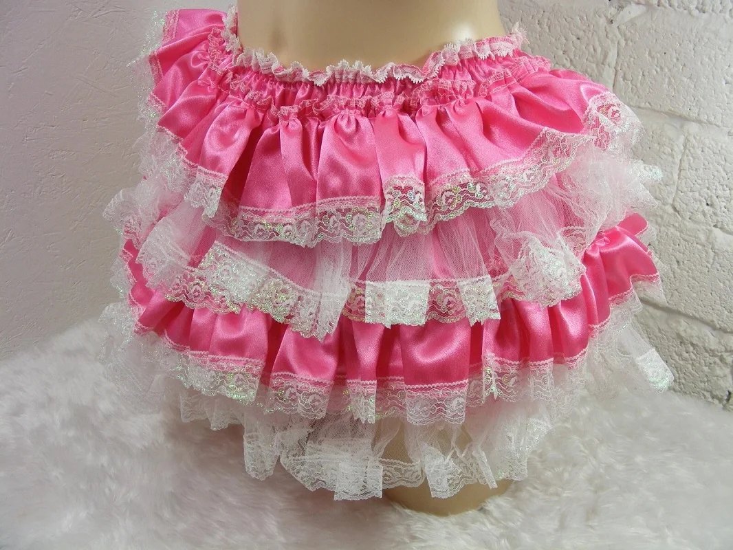 

Adult sexy outfit baby sissy cherry pink satin diaper cover underwear, lantern pants underwear