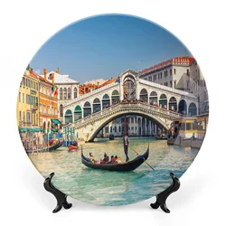 Cityscape on A Sunny Day Print Ceramic Wall Hanging for Home & Office Wall Hanging Decor, Decorative Plate, Porcelain Plate