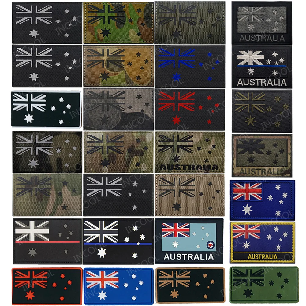 Australia Flag Embroidered PVC Rubber Infrared IR Reflective Patches Appliqued Sticker Chevron Strip For Clothing Backpack