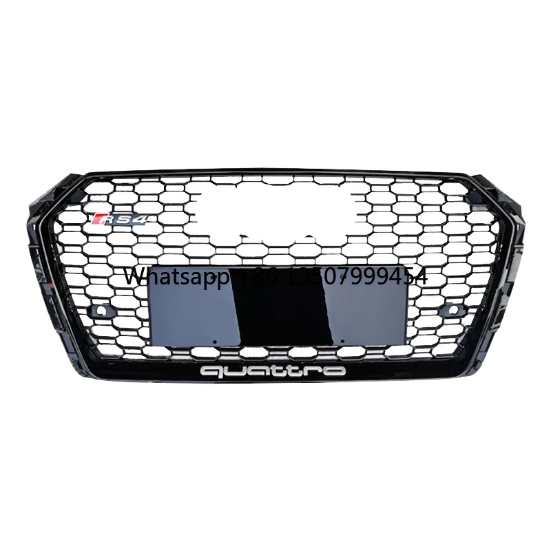 

RS4 B9 Honeycomb-Style Grille Fit for A4/S4 B9 (2017-2019) Sedan OEM Gloss Black/Silver Front Grille A4 S4 B9 Facelift