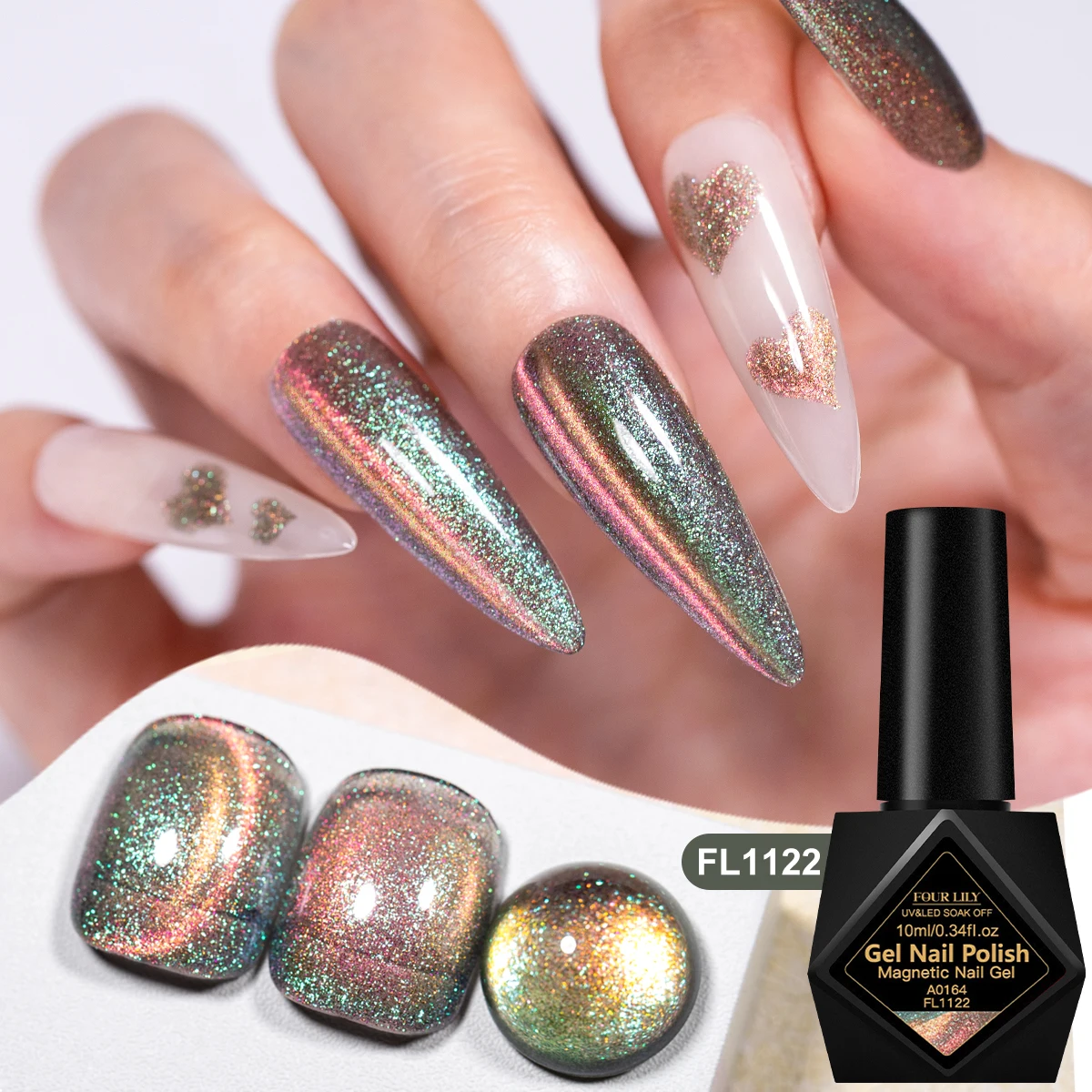 10ml Colorful Chameleon Magnetic Gel Nail Polish Soak‑off UV LED Glitter Cat Eye Magnet Gel For DIY Manicure Nail Art Decoration