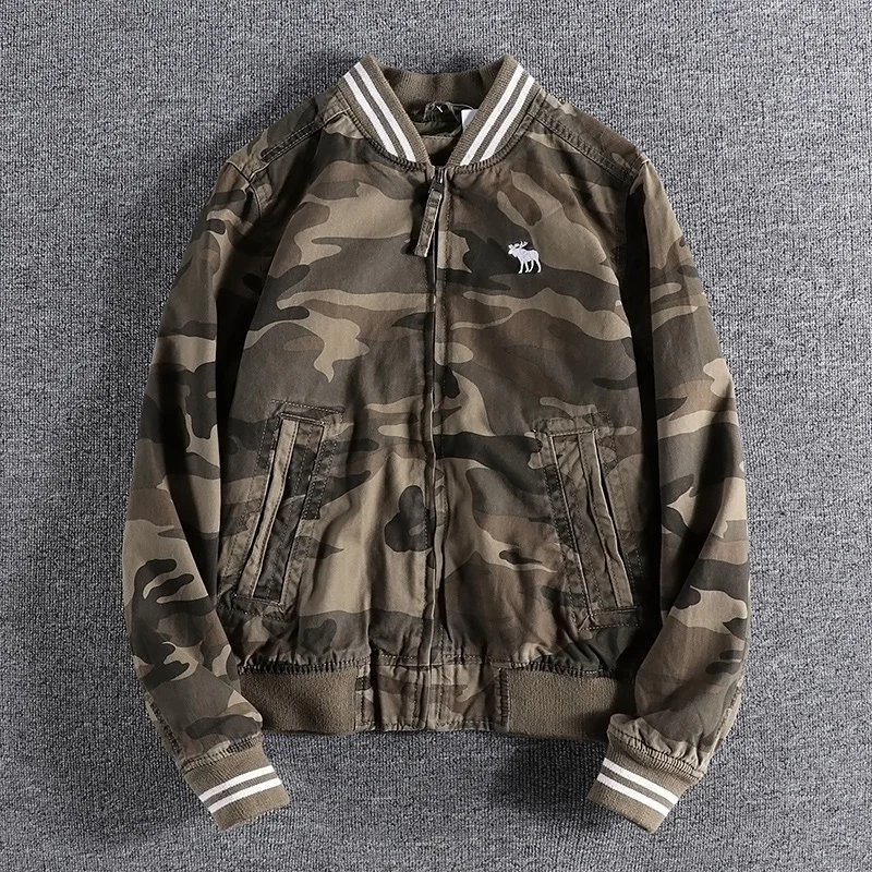 

Retro American Camouflage Embroidery Jacket Men's Hard Style Spring Autumn Fashion Slim Fit Casual Baseball Coat
