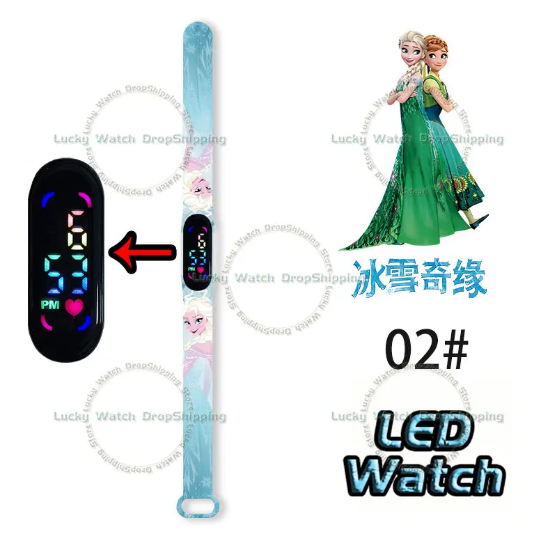 Disney Frozen Trẻ Đồng Hồ Hoạt Hình Nhân Vật Hành Động Elsa Anna LED Cảm Ứng Điện Tử Chống Nước Đồng Hồ Trẻ Em Dây Quà Tặng Sinh Nhật