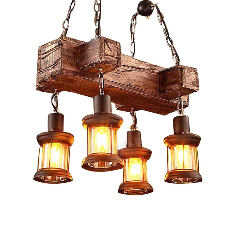 

Retro Vintage American boat wood vintage glass pendent light living room dining room farmhouse wine cellar bar chandelier