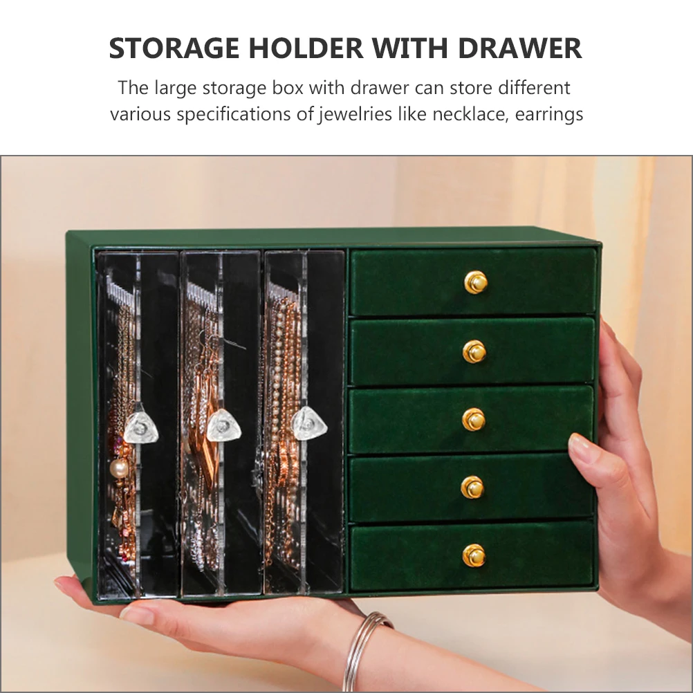 5 3 Storage Box Necklace Earrings Storage Holder With Drawer Holder ganizer Display Case Multi Layer Drawer Green