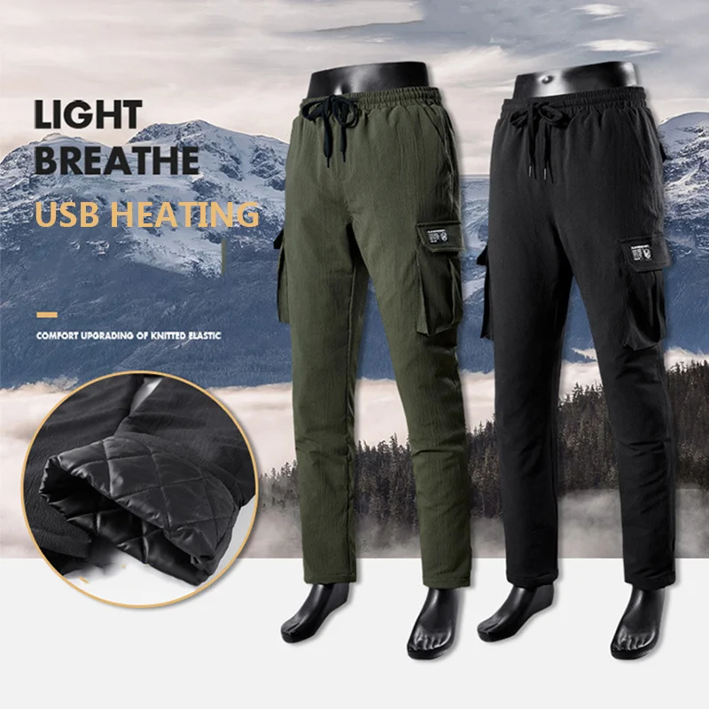 Men Outdoor Winter USB Electric Heated Pants Thicken Thermal Intelligent Thermostatic Trousers Climbing Fishing Hiking