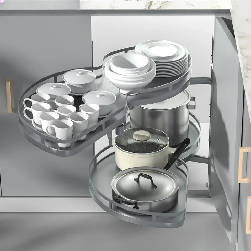 

Corner Kitchen cabinet Corner rotating pot rack Double layer bowl Seasoning basket Shelf