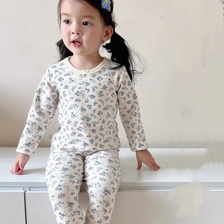 

Children Floral Set Baby Autumn Clothes Autumn Pants Spring and Autumn Children 2024 New Comfortable Girls Pajama Set