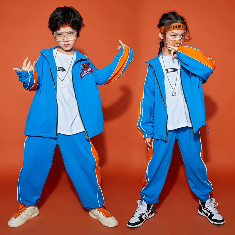 Fashion Hip Hop Costume Boy Suit Letter Print Patchwork Top + Pants 2pcs Catwalk Show Clothes Jazz Street Dance Outfits for Girl