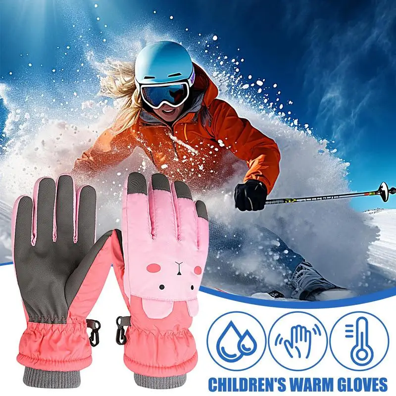 Kids Waterproof Gloves Cartoon Bear Outdoor Sports Gloves Breathable Anti Slip Lightweight Windproof Ski Gloves For Hiking