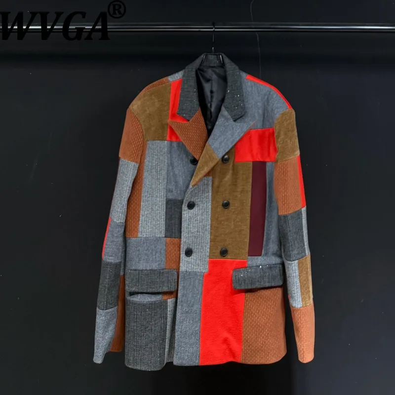 

WVGA Spring Autumn New Men Tide Vintage Patchwork Style Striped Trendy Long Sleeve Blazer Niche Chic Casual Suit Coat Ins W19732