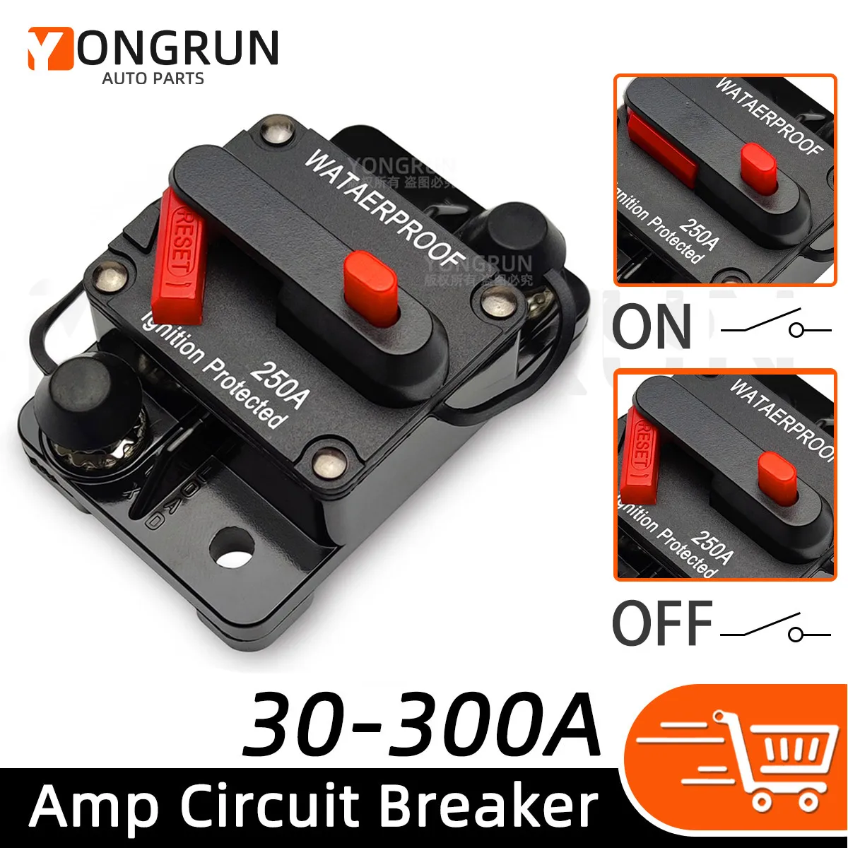 Wasserdichter Auto-Leistungsschalter mit Reset-Schalter 30A40A50A60A70A80A100A120A150A200A250A300A Car Audio Linearer Leistungsschalter