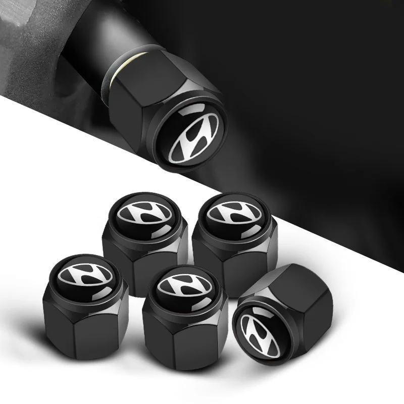 5Pc Car Logo Wheel Tire Styling Tire Valve Air Nut Cover Accessory For Hyundai Tucson Solaris I30 Creta Ix35 I40 IX20 Veloster