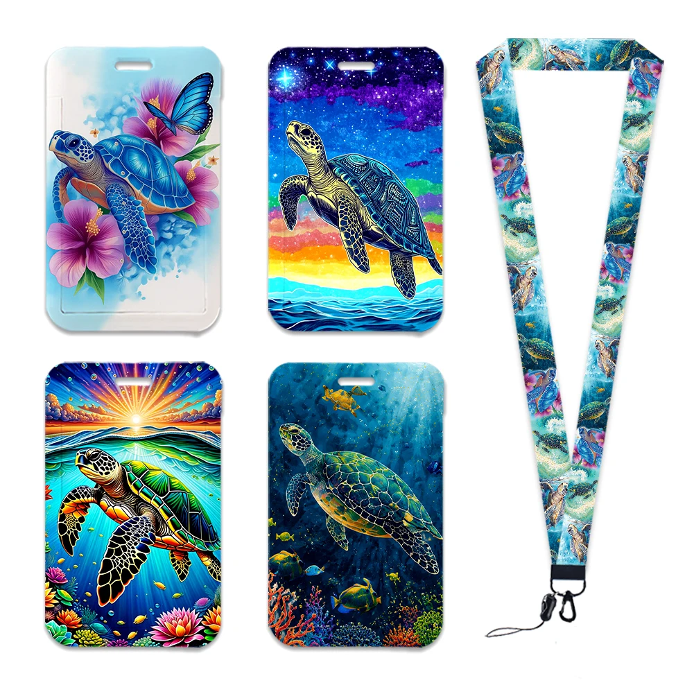Marine Creature Sea Turtle Card Holder Lanyard with Keychains