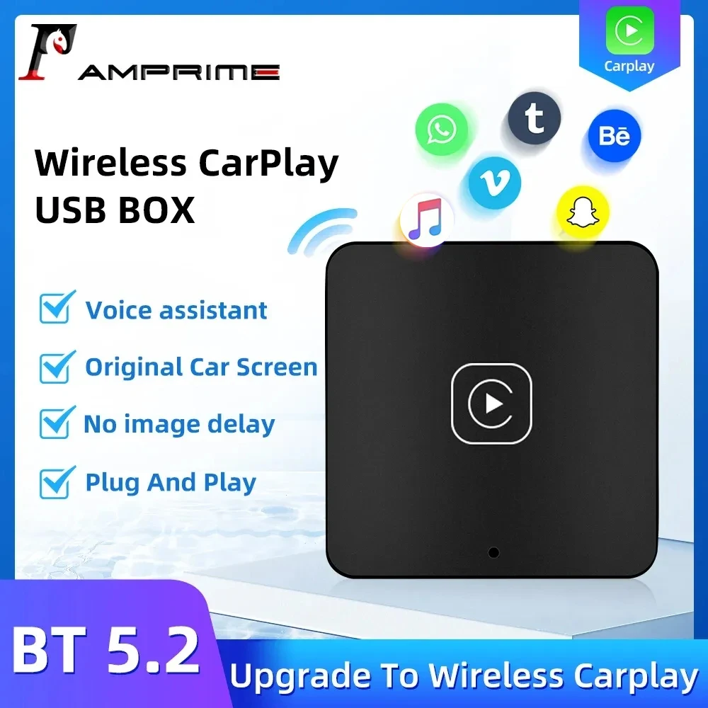 

AMPrime CarPlay Mini Ai Box Apple Wireless Carplay Dongle For VW Audi Toyota Honda Kia Peugeot Volvo Type-C Plug and Play