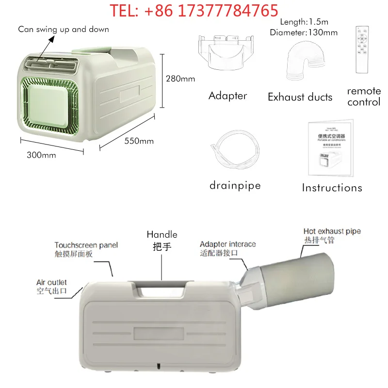 Ultra-Quiet & Efficient CoolingPortable AC Free Install with Strong air Flow Mobile Air Conditioning for Multi-scenario