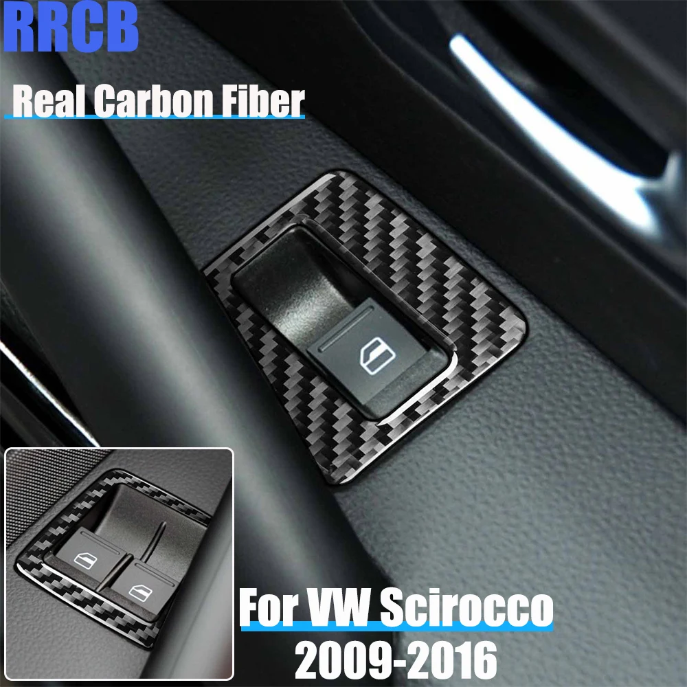 

Real Carbon Fiber Car Accessories Window Lifting Button Frame Decorative Trim Soft Cover Sticker For VW Scirocco MK3 2009-2016