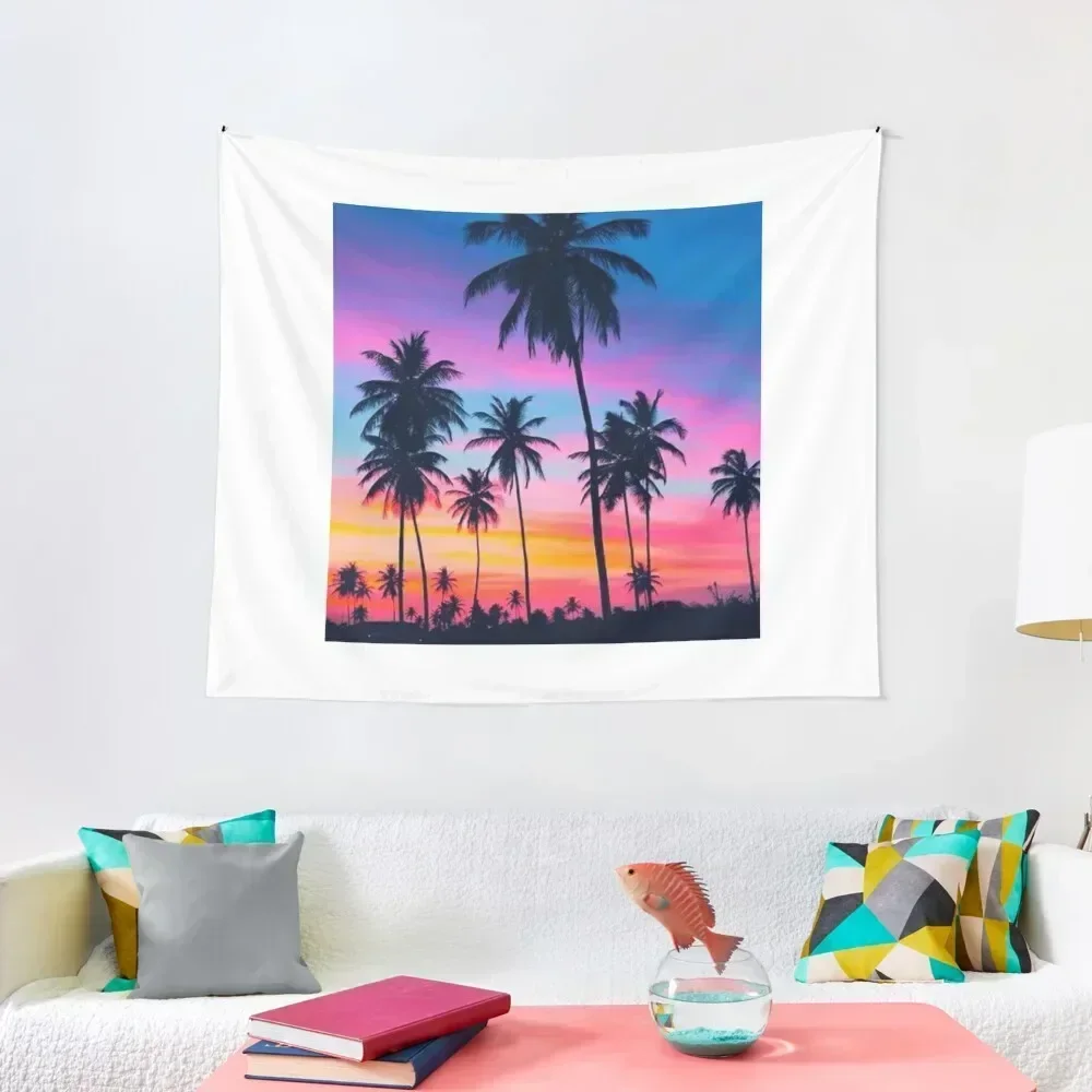 

Tropical Pink Sunset Palm Tree Tapestry Outdoor Decor Luxury Living Room Decoration Room Aesthetic Bedroom Decor Tapestry