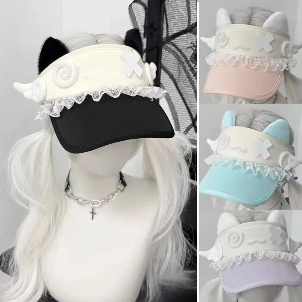 

Fashion Cat Ear Empty Top Visor Hat Lolita Adjustable Sun Hat UV Protection Subculture Hat for Y2K Girls