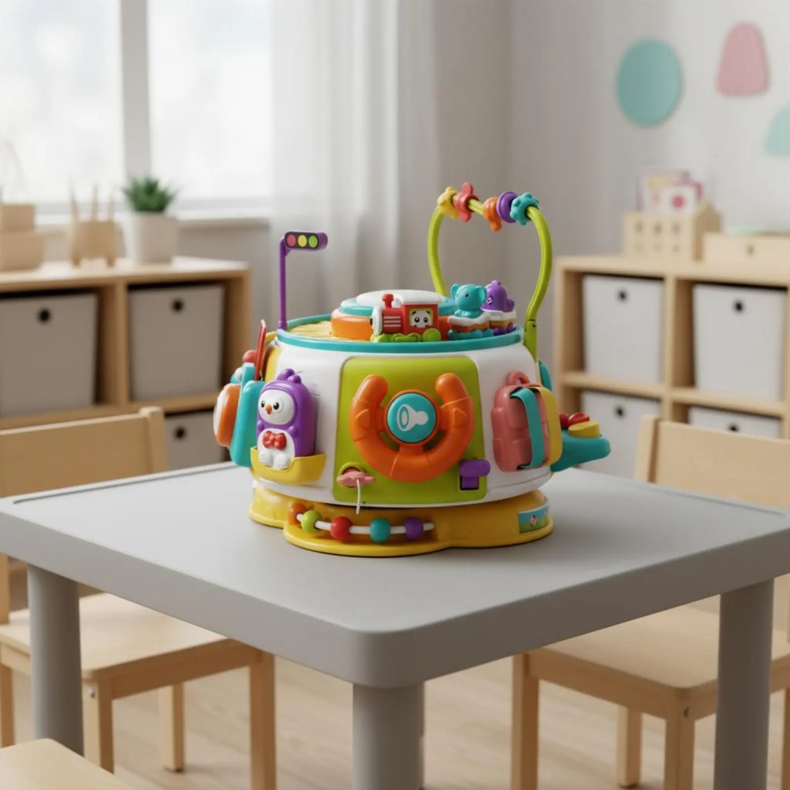 Brinquedo Rotativo de Atividades para Educação Infantil, Caixa de Atividades para Bebês, Cubo de Aprendizagem Multifuncional para Coordenação Mão-Olho