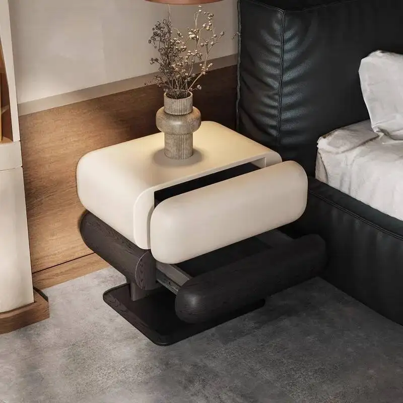 Contrast Modern Pull-Out Nightstand - Storage Upholstered Side Table, Retro Creative Cabinet for Home Bedroom Next to Bed