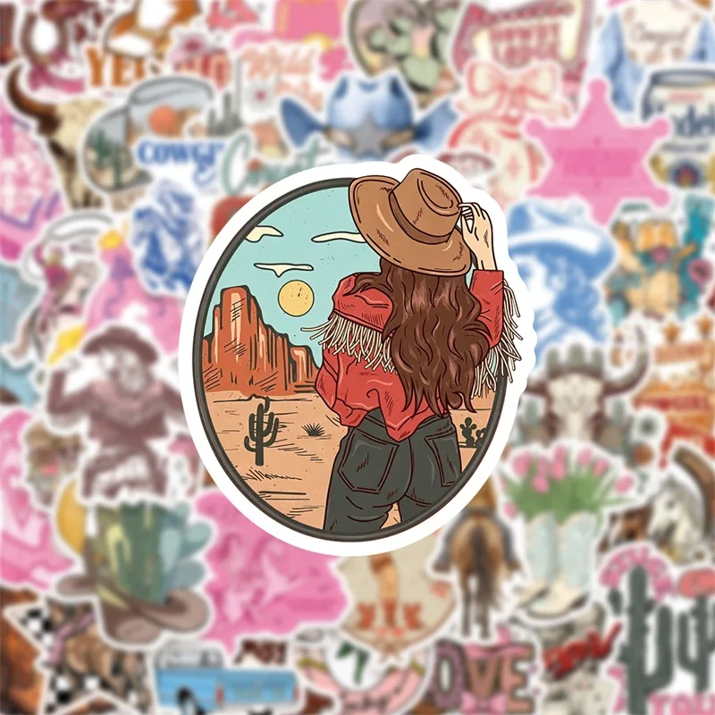 10/30/50PCS Cartoon Cowgirl Colored PVC Sticky Sticker Aesthetic DIY Decoration Scrapbooking Phone Hand Accounting Supplies