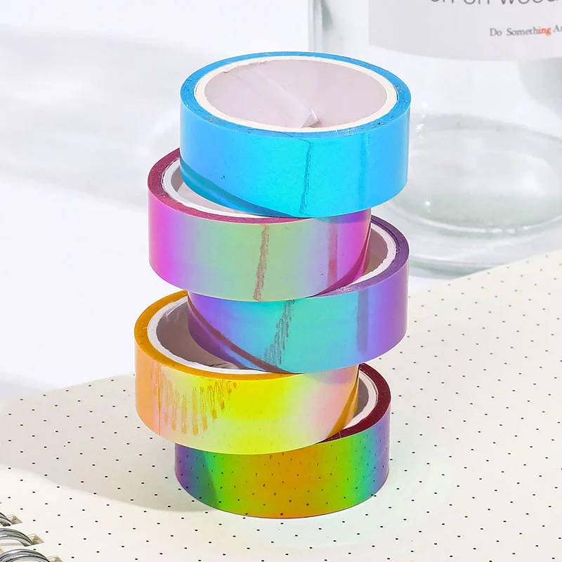5M Laser Gradient Colors Adhesive Tape Set Rainbow Decoration Waterproof Pupil DIY Diary Embellish Gift Wrapping Collage Paper