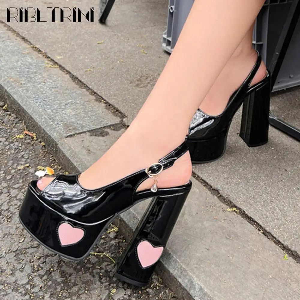 Elegant Heart Buckle Women Sandals Peep Toe Back Strappy Platform High Heels Sexy Fashion Designer Dress Party Wedding Shoes